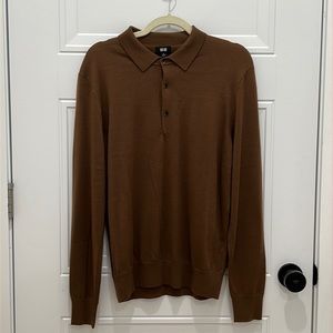 Uniqlo U Men Merino-Blend Long-sleeve Polo Sweater - Olive, Size: M